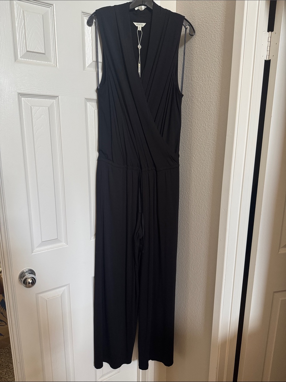 Max Studio Black Sleeveless Wrap V-Neck Jumpsuit